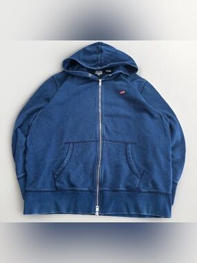 Levi’s Hoodie Full Zip Sweater Size XL Denim Print Chest Logo Sweatshirt